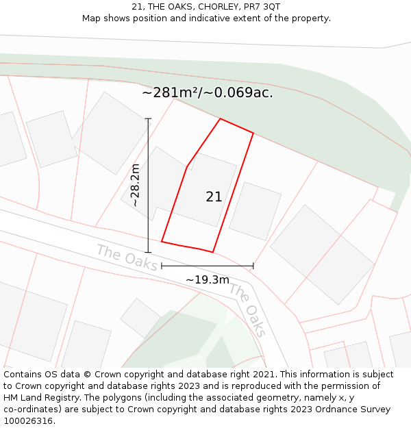 21, THE OAKS, CHORLEY, PR7 3QT: Plot and title map