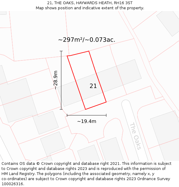 21, THE OAKS, HAYWARDS HEATH, RH16 3ST: Plot and title map