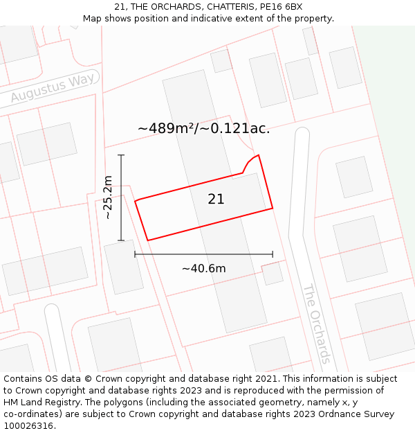 21, THE ORCHARDS, CHATTERIS, PE16 6BX: Plot and title map