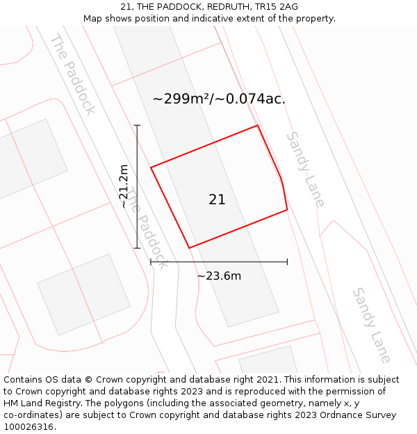 21, THE PADDOCK, REDRUTH, TR15 2AG: Plot and title map