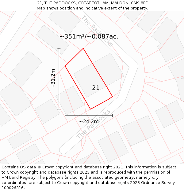 21, THE PADDOCKS, GREAT TOTHAM, MALDON, CM9 8PF: Plot and title map
