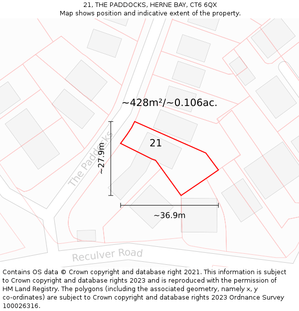 21, THE PADDOCKS, HERNE BAY, CT6 6QX: Plot and title map