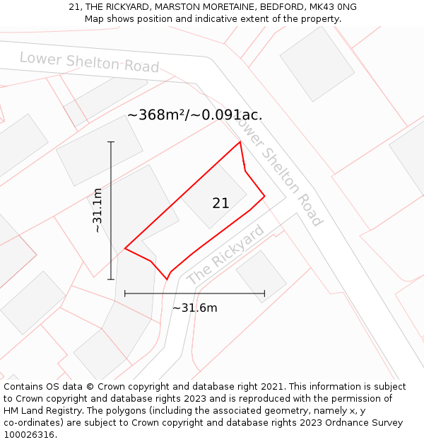 21, THE RICKYARD, MARSTON MORETAINE, BEDFORD, MK43 0NG: Plot and title map