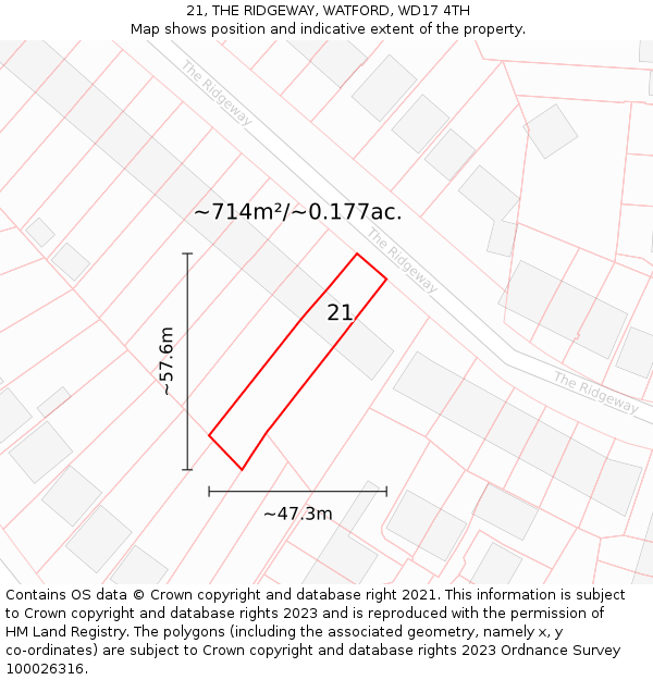 21, THE RIDGEWAY, WATFORD, WD17 4TH: Plot and title map