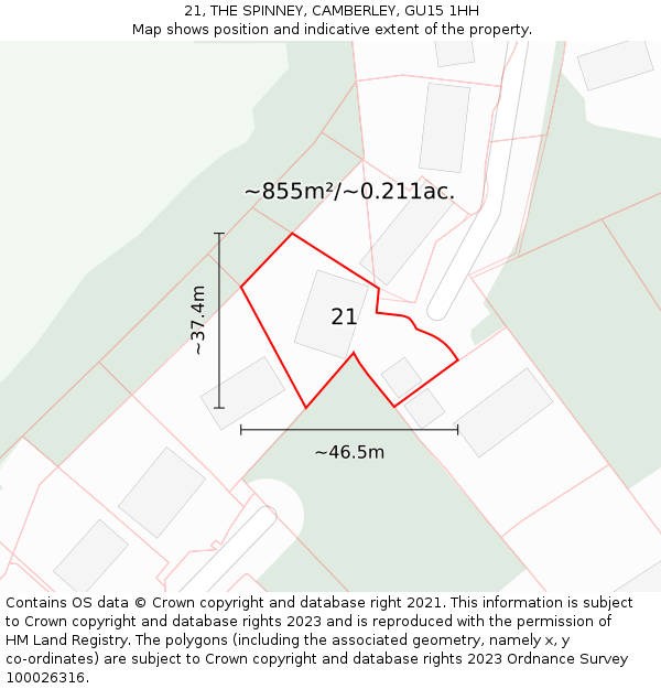 21, THE SPINNEY, CAMBERLEY, GU15 1HH: Plot and title map