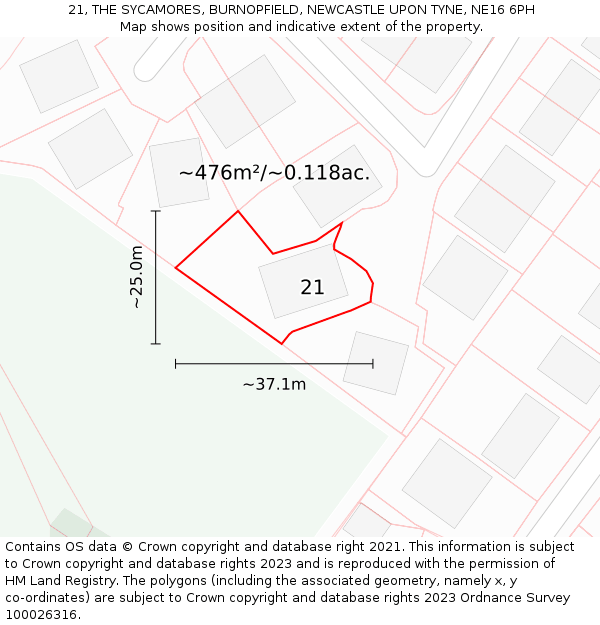 21, THE SYCAMORES, BURNOPFIELD, NEWCASTLE UPON TYNE, NE16 6PH: Plot and title map