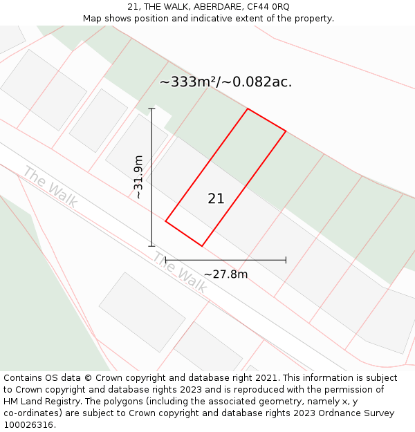 21, THE WALK, ABERDARE, CF44 0RQ: Plot and title map