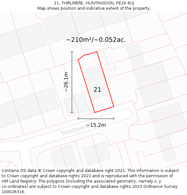 21, THIRLMERE, HUNTINGDON, PE29 6UJ: Plot and title map