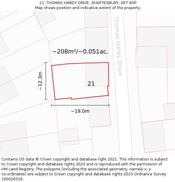 21, THOMAS HARDY DRIVE, SHAFTESBURY, SP7 8SP: Plot and title map