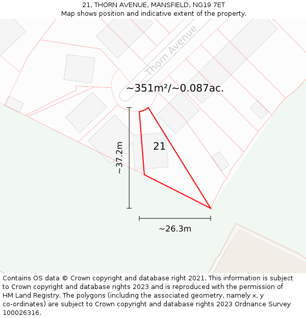 21, THORN AVENUE, MANSFIELD, NG19 7ET: Plot and title map