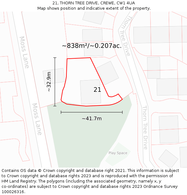 21, THORN TREE DRIVE, CREWE, CW1 4UA: Plot and title map