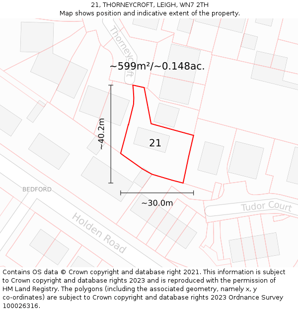 21, THORNEYCROFT, LEIGH, WN7 2TH: Plot and title map