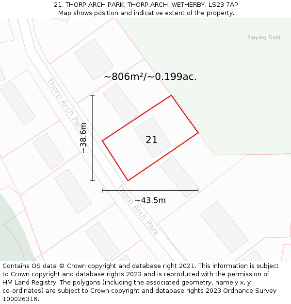 21, THORP ARCH PARK, THORP ARCH, WETHERBY, LS23 7AP: Plot and title map