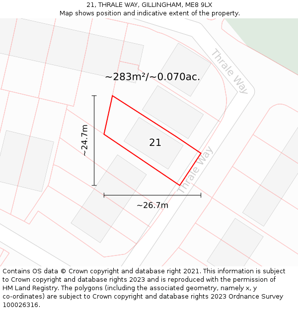 21, THRALE WAY, GILLINGHAM, ME8 9LX: Plot and title map