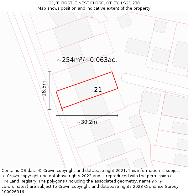 21, THROSTLE NEST CLOSE, OTLEY, LS21 2RR: Plot and title map