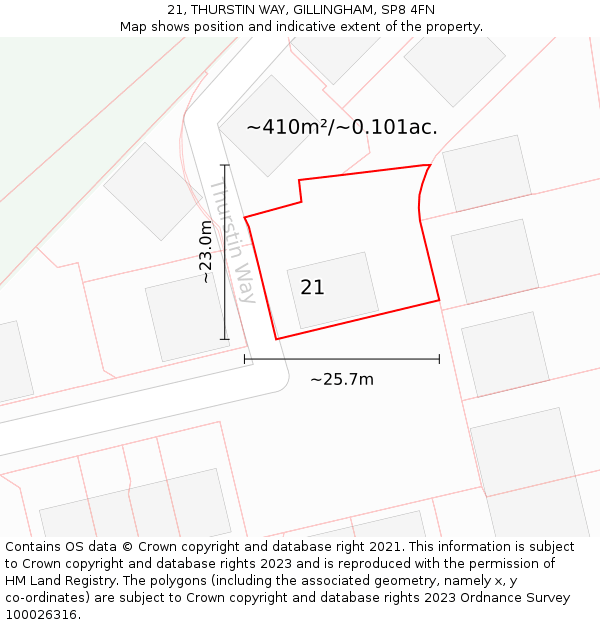 21, THURSTIN WAY, GILLINGHAM, SP8 4FN: Plot and title map