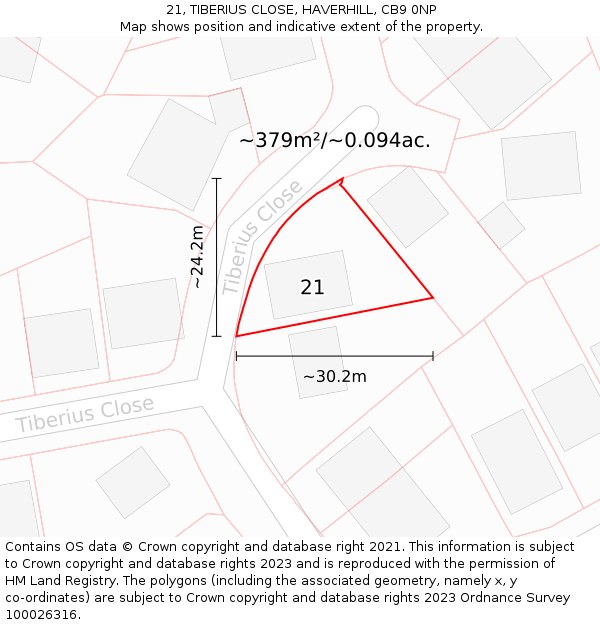 21, TIBERIUS CLOSE, HAVERHILL, CB9 0NP: Plot and title map