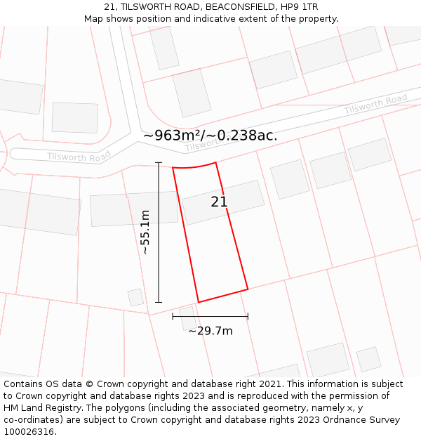 21, TILSWORTH ROAD, BEACONSFIELD, HP9 1TR: Plot and title map