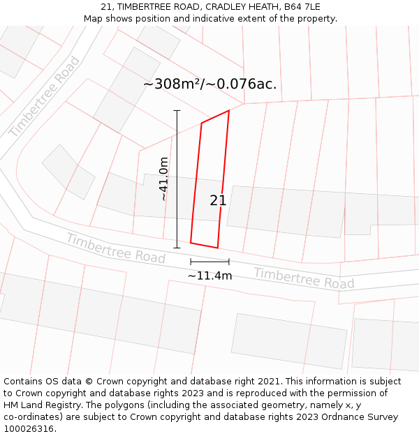 21, TIMBERTREE ROAD, CRADLEY HEATH, B64 7LE: Plot and title map