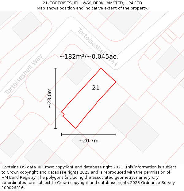 21, TORTOISESHELL WAY, BERKHAMSTED, HP4 1TB: Plot and title map