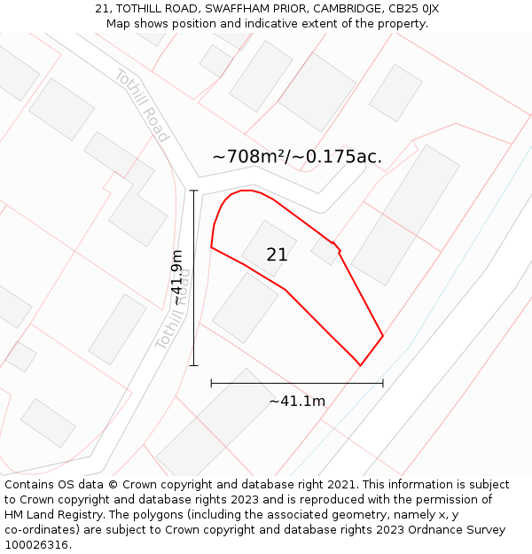 21, TOTHILL ROAD, SWAFFHAM PRIOR, CAMBRIDGE, CB25 0JX: Plot and title map