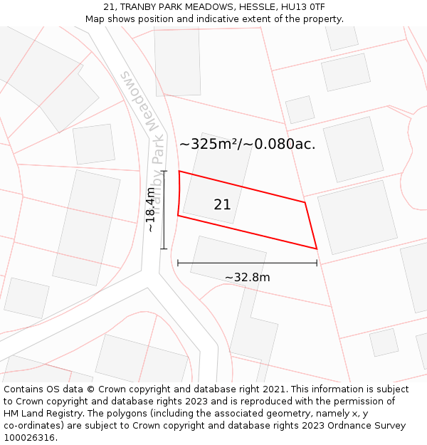 21, TRANBY PARK MEADOWS, HESSLE, HU13 0TF: Plot and title map