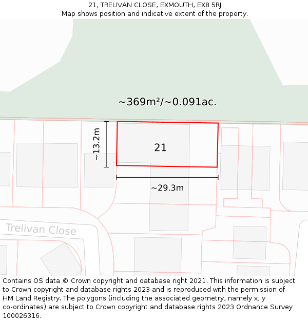 21, TRELIVAN CLOSE, EXMOUTH, EX8 5RJ: Plot and title map