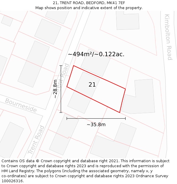 21, TRENT ROAD, BEDFORD, MK41 7EF: Plot and title map