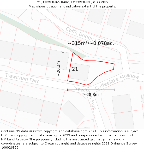 21, TREWITHAN PARC, LOSTWITHIEL, PL22 0BD: Plot and title map