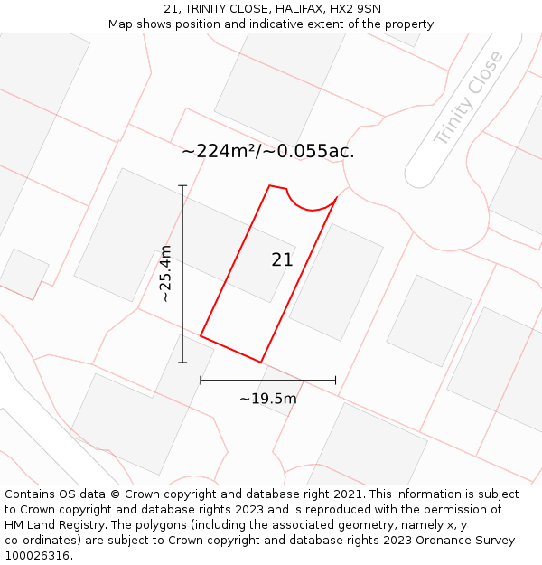 21, TRINITY CLOSE, HALIFAX, HX2 9SN: Plot and title map