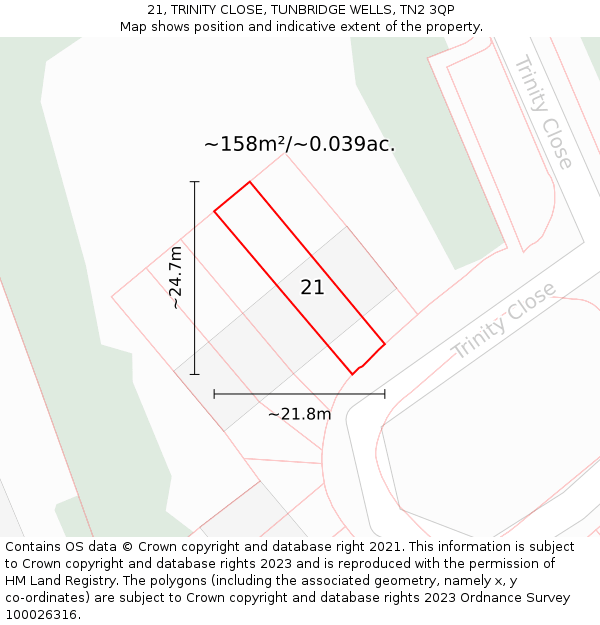 21, TRINITY CLOSE, TUNBRIDGE WELLS, TN2 3QP: Plot and title map