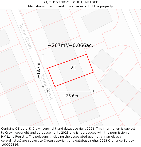 21, TUDOR DRIVE, LOUTH, LN11 9EE: Plot and title map