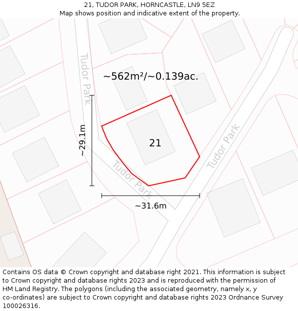 21, TUDOR PARK, HORNCASTLE, LN9 5EZ: Plot and title map