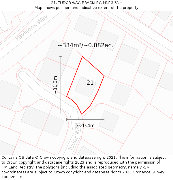 21, TUDOR WAY, BRACKLEY, NN13 6NH: Plot and title map