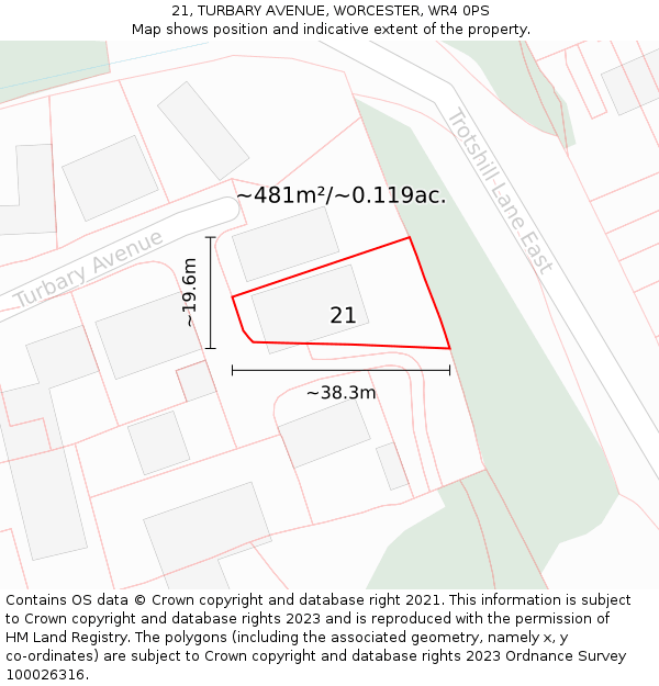 21, TURBARY AVENUE, WORCESTER, WR4 0PS: Plot and title map