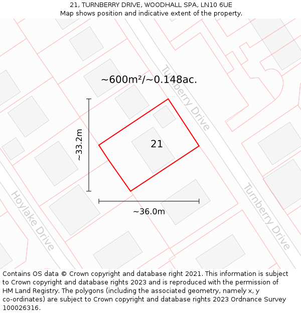 21, TURNBERRY DRIVE, WOODHALL SPA, LN10 6UE: Plot and title map