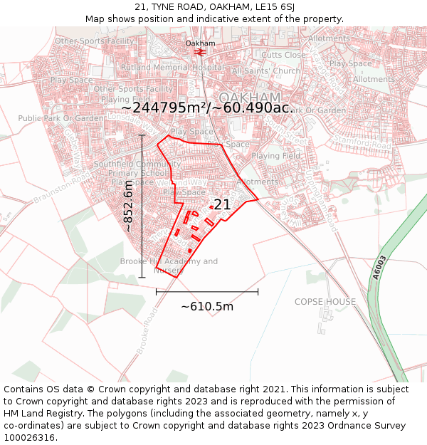 21, TYNE ROAD, OAKHAM, LE15 6SJ: Plot and title map