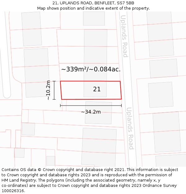 21, UPLANDS ROAD, BENFLEET, SS7 5BB: Plot and title map