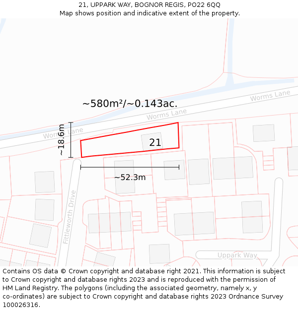 21, UPPARK WAY, BOGNOR REGIS, PO22 6QQ: Plot and title map