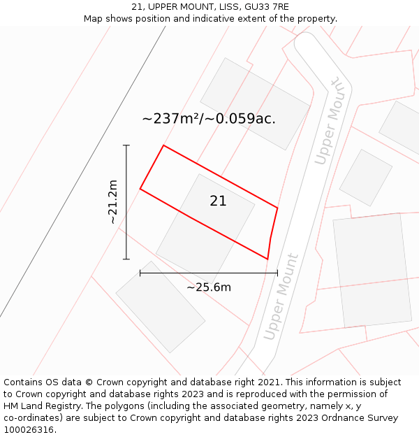 21, UPPER MOUNT, LISS, GU33 7RE: Plot and title map