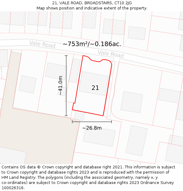 21, VALE ROAD, BROADSTAIRS, CT10 2JG: Plot and title map