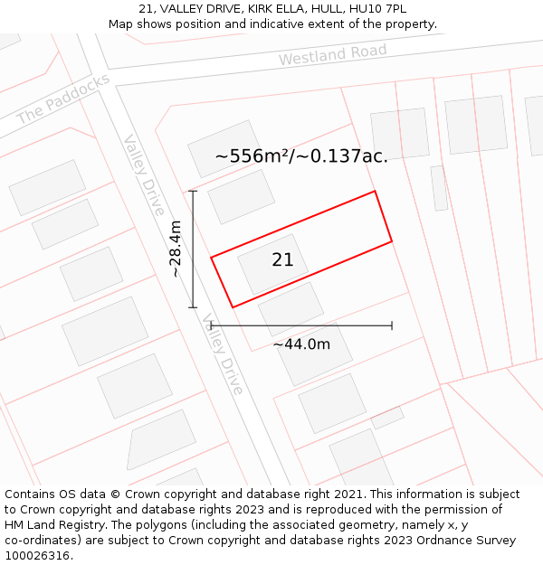 21, VALLEY DRIVE, KIRK ELLA, HULL, HU10 7PL: Plot and title map