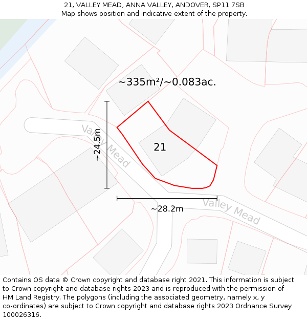 21, VALLEY MEAD, ANNA VALLEY, ANDOVER, SP11 7SB: Plot and title map