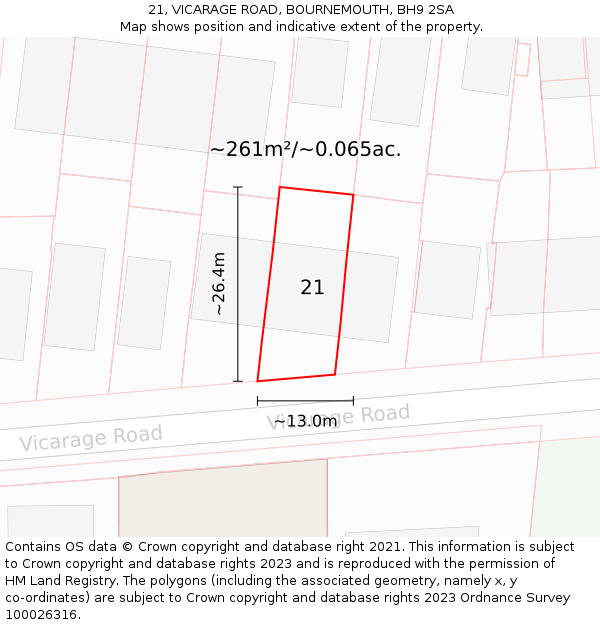 21, VICARAGE ROAD, BOURNEMOUTH, BH9 2SA: Plot and title map