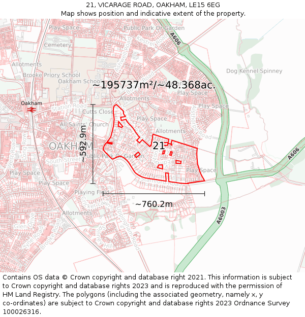 21, VICARAGE ROAD, OAKHAM, LE15 6EG: Plot and title map