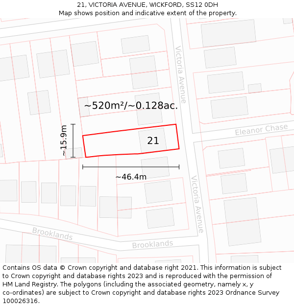 21, VICTORIA AVENUE, WICKFORD, SS12 0DH: Plot and title map
