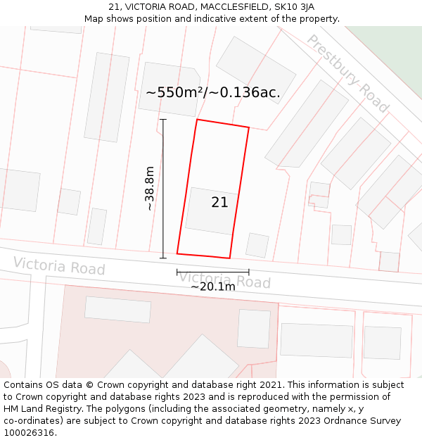 21, VICTORIA ROAD, MACCLESFIELD, SK10 3JA: Plot and title map