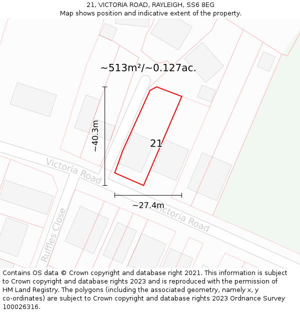 21, VICTORIA ROAD, RAYLEIGH, SS6 8EG: Plot and title map