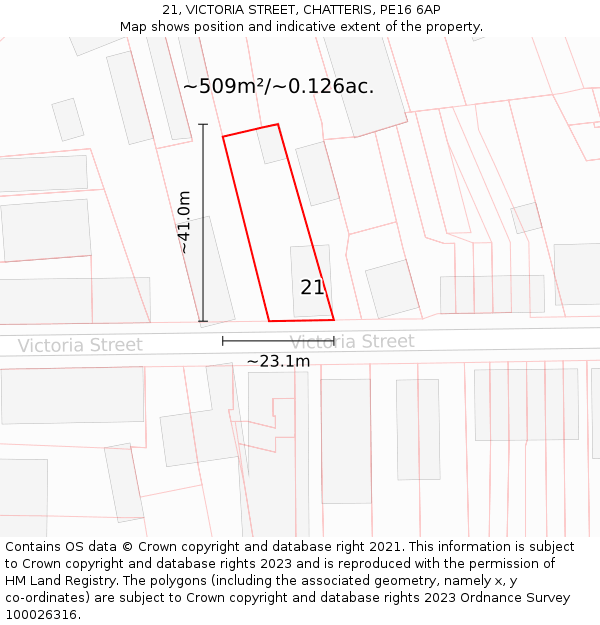 21, VICTORIA STREET, CHATTERIS, PE16 6AP: Plot and title map