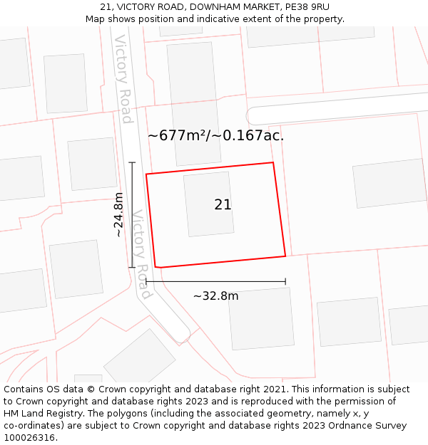 21, VICTORY ROAD, DOWNHAM MARKET, PE38 9RU: Plot and title map